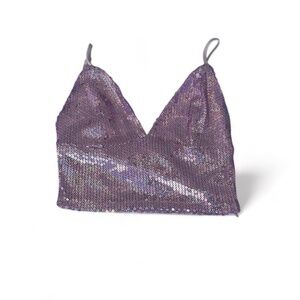 Deane Women's Shiny Metallic Sequin V Neck Sparkle Crop Top